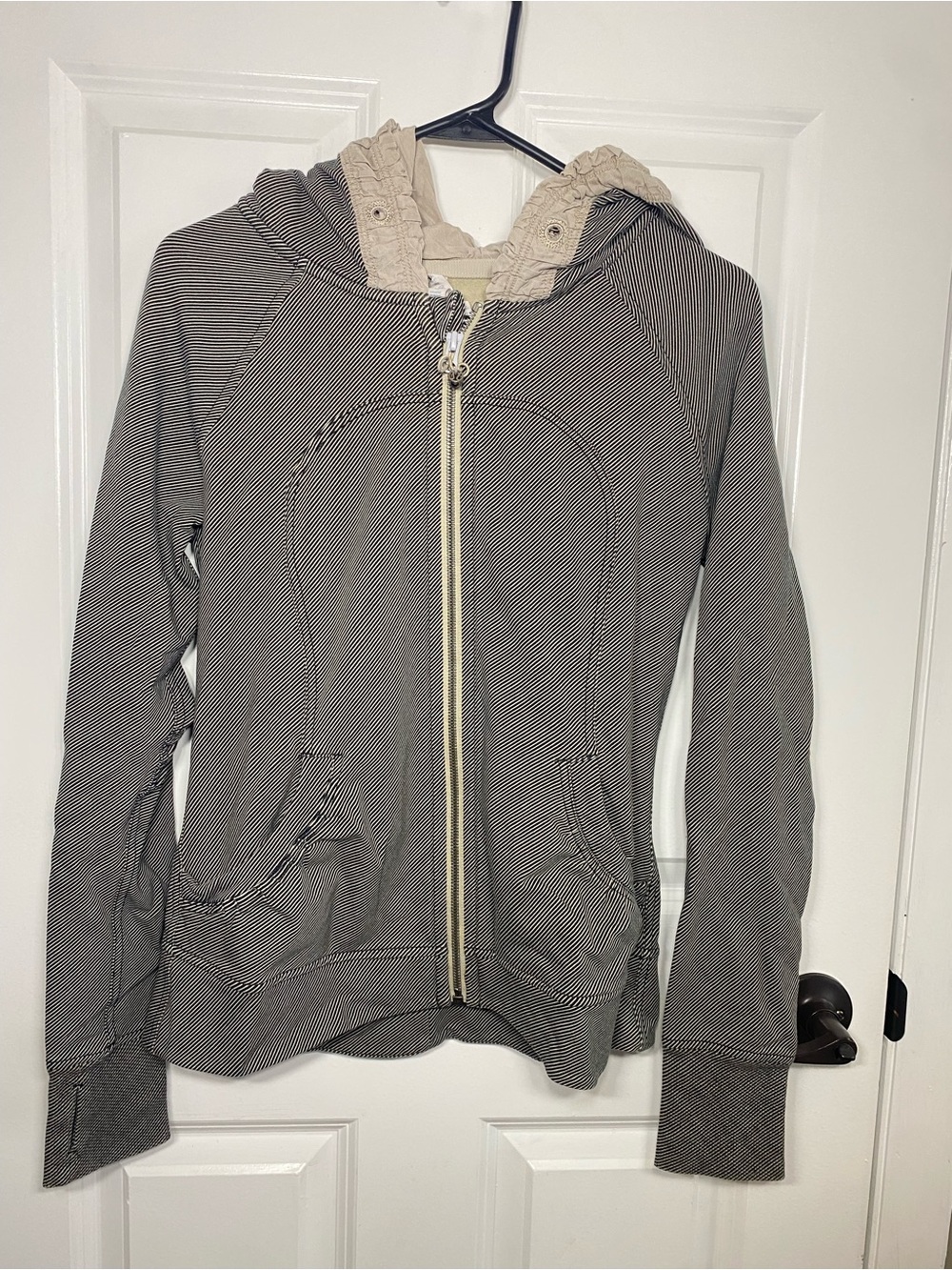 lululemon athletica Striped Hooded Zip Jacket in Beige and Light Gray